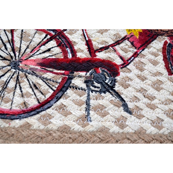 Braided Oval Table Runner 100% Jute Bicycle & Sunflowers Hand Stenciled 36x13 - Picture 8 of 14